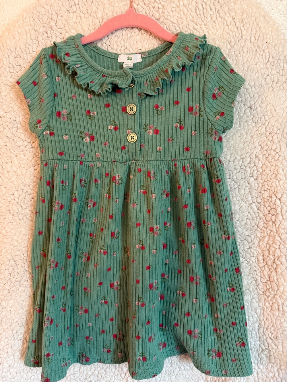 Dip Toddler Girls’ Green Floral Motif Dress 4T